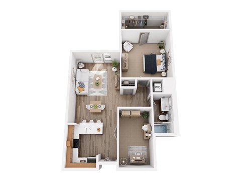 Floor plan for 1 bed, 1 bath, 851 sqft